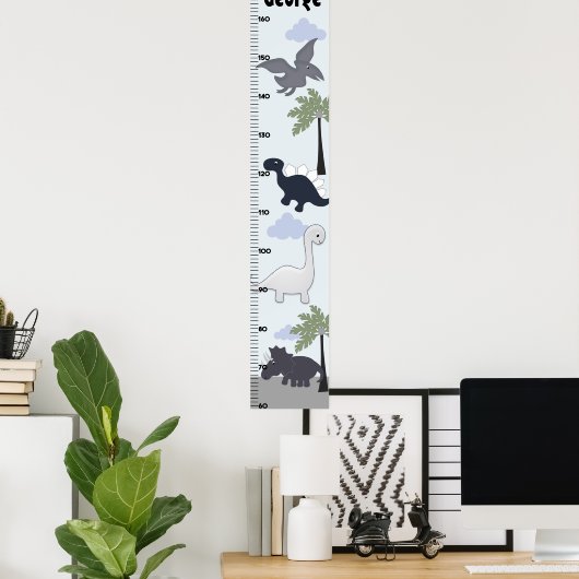 Dinosaurier Gray/Blue Growth Chart Behielt auf 8x4 Poster (Heimbüro)