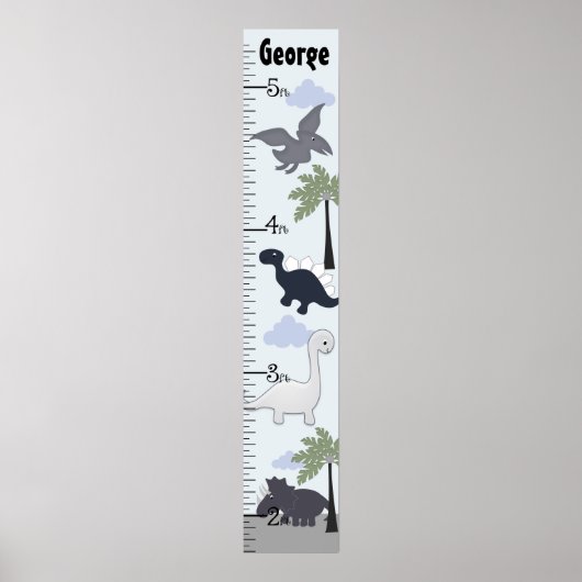 Dinosaurier Gray/Blue Growth Chart Behielt auf 8x4 Poster (Vorne)