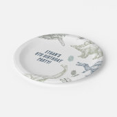 Dinosaurier Green & Blue Geburtstagsparty Pappteller (Schrägansicht)