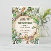 Dinosaurier Greenery Dino-mite Birthday Party Einladung (Stehend Vorderseite)
