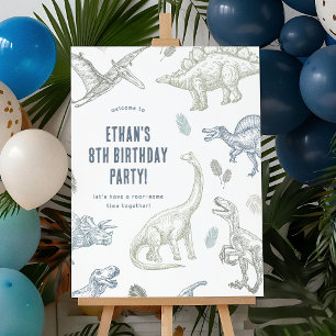 Dinosaurier Grün & Blau Geburtstagsparty Begrüßung Poster