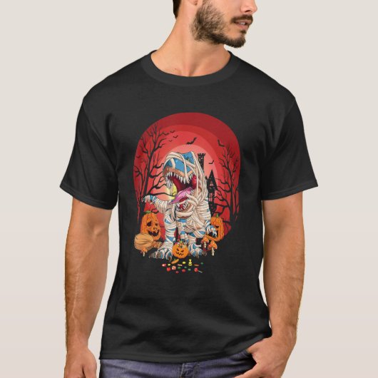 Dinosaurier Halloween Pumpkin Mummy Shirts für Jun (Vorderseite)
