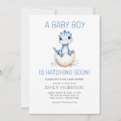 Dinosaurier Hatching Bald Blue Boy Baby Dusche Einladung (Vorderseite)