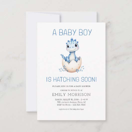Dinosaurier Hatching Bald Dino Baby Boy Dusche Einladung (Vorderseite)