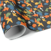Dinosaurier - Herbstfarben Umriss Schwarz Hintergr Geschenkpapier (Rolleneckpunkt)