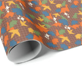 Dinosaurier - Herbstfarben-Umrissfarben-Hintergrun Geschenkpapier (Rolleneckpunkt)