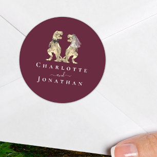 Dinosaurier Hochzeit Burgund & Creme Personalisier Runder Aufkleber