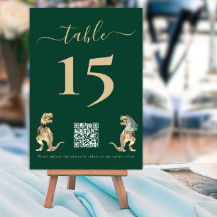 Dinosaurier Hochzeit Dunkelgrüner QR Code für Foto Tischnummer