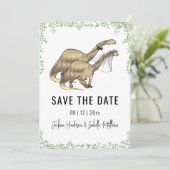 Dinosaurier Hochzeit Grün Save The Date (Stehend Vorderseite)