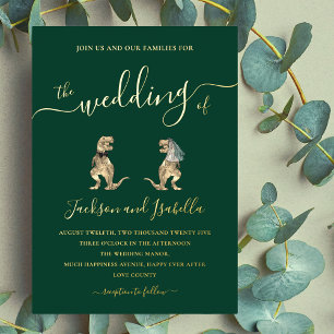 Dinosaurier Hochzeit T-Rex Braut und Groom Green G Folieneinladung