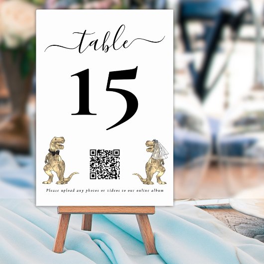 Dinosaurier Hochzeitschwarz-Weiß-QR-Code für Fotos Tischnummer
