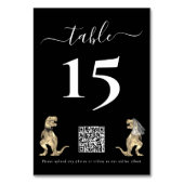 Dinosaurier Hochzeitschwarz-Weiß-QR-Code für Fotos Tischnummer (Vorderseite)
