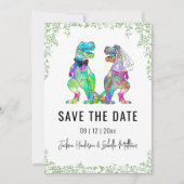 Dinosaurier-Hochzeitsthema Grün Save The Date (Vorderseite)