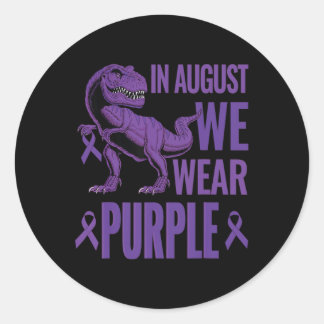 Dinosaurier Im August tragen wir eine Lila Regenbo Runder Aufkleber
