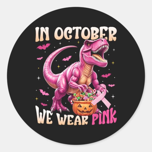 Dinosaurier im Oktober tragen wir rosa Brustkrebs  Runder Aufkleber (Vorderseite)