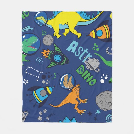 Dinosaurier im Weltraum handgezeichnet Farbe Vinta Fleecedecke (Vorderseite)