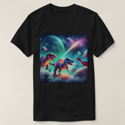 Dinosaurier im Weltraum T-Shirt (Design vorne)