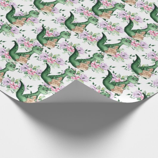 Dinosaurier in Blume Jungen Mädchen Themenparty Geschenkpapier (Ecke)