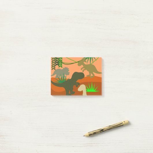 Dinosaurier in den "Wilden Post-it-Notes" Post-it Klebezettel (Auf Schreibtisch)