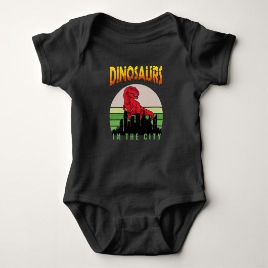 Dinosaurier in der Stadt | Dinosaurier-Design Baby Strampler (Vorderseite)