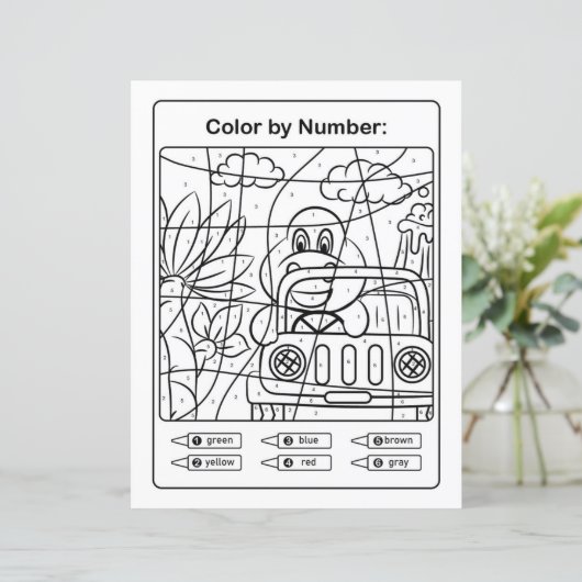 Dinosaurier in einem Auto Farbseite nach Anzahl (Stehend Vorderseite)