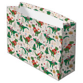 Dinosaurier in Sweaters Weihnachtsmuster Große Geschenktüte (Rückseite Schrägansicht)