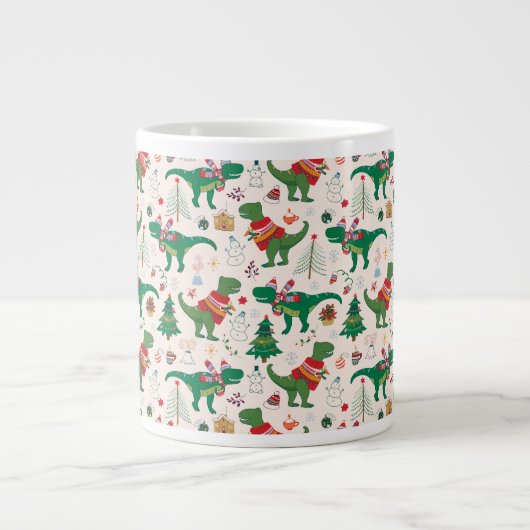 Dinosaurier in Sweaters Weihnachtsmuster Jumbo-Tasse (Vorderseite)