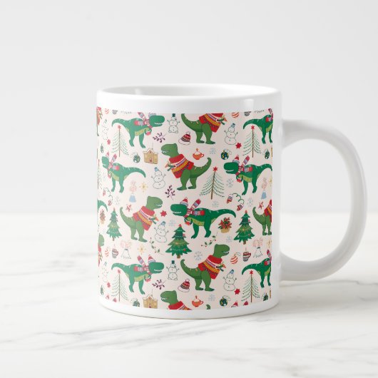Dinosaurier in Sweaters Weihnachtsmuster Jumbo-Tasse (Rechts)