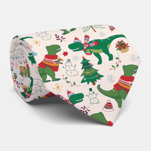 Dinosaurier in Sweaters Weihnachtsmuster Krawatte (Gerollt)