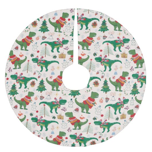 Dinosaurier in Sweaters Weihnachtsmuster Polyester Weihnachtsbaumdecke (Vorderseite)