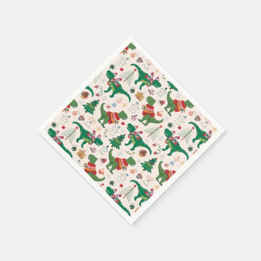 Dinosaurier in Sweaters Weihnachtsmuster Serviette (Ecke)