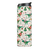 Dinosaurier in Sweaters Weihnachtsmuster Thermosbecher (Nach links gedreht)