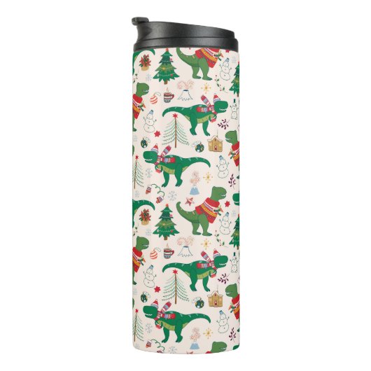 Dinosaurier in Sweaters Weihnachtsmuster Thermosbecher (Nach rechts gedreht)