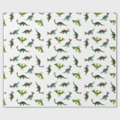 Dinosaurier in Weihnachtsmannmützen Geschenkpapier (Flach)
