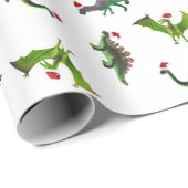 Dinosaurier in Weihnachtsmannmützen Geschenkpapier (Rolleneckpunkt)