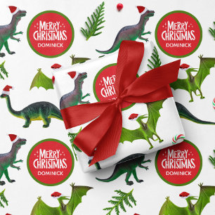Dinosaurier Individuelle Name Weihnachten Geschenkpapier Set