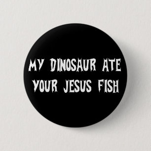 Dinosaurier isst Jesus-Fische Button