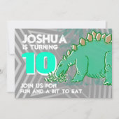Dinosaurier Junge 10. Geburtstag grüne graue Einla Einladung (Vorderseite)