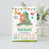 Dinosaurier Junge 8. Geburtstag Einladung (Stehend Vorderseite)