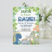 Dinosaurier Junge Einladung Geburtstag, Dino einla (Stehend Vorderseite)