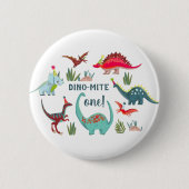 Dinosaurier-Junge erste Geburtstagsfeier Button (Vorderseite)