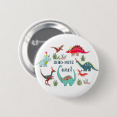Dinosaurier-Junge erste Geburtstagsfeier Button (Vorne & Hinten)