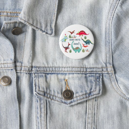 Dinosaurier-Junge erste Geburtstagsfeier Button (Beispiel)