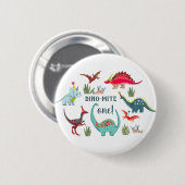 Dinosaurier Junge erste Geburtstagsparty Button (Vorne & Hinten)