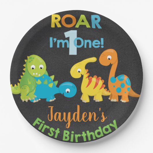 Dinosaurier Junge Geburtstag maßgeschneiderte Papi Pappteller (Vorderseite)