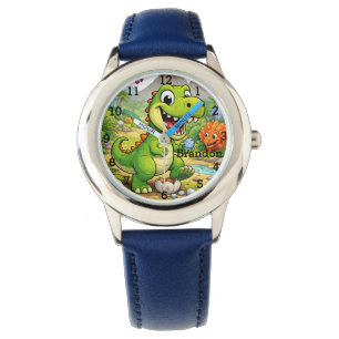 Dinosaurier-Junge Modern Grüner Trex Benutzerdefin Armbanduhr