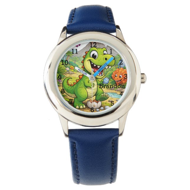 Dinosaurier-Junge Modern Grüner Trex Benutzerdefin Armbanduhr (Vorderseite)