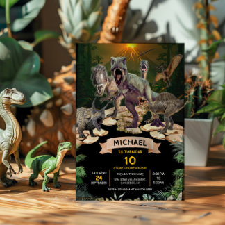 Dinosaurier Jurassic Geburtstagsparty Stomp Chomp  Einladung