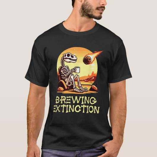 Dinosaurier Kaffee Spaß Meteor Brewing Aussterben T-Shirt (Vorderseite)