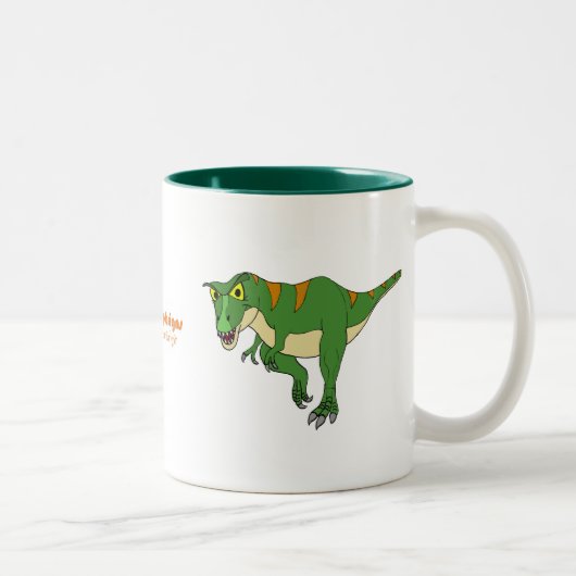 Dinosaurier-Kaffeetasse T-Rex und Stegosaurus Zweifarbige Tasse (Rechts)